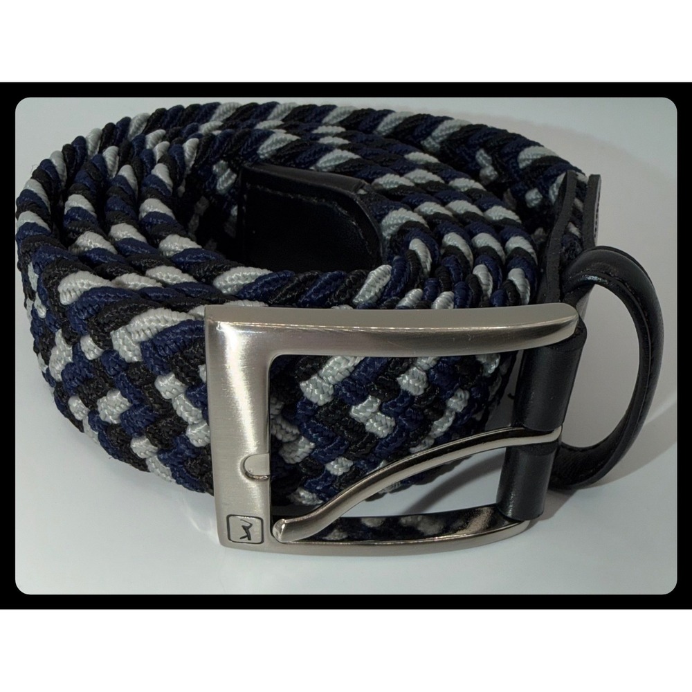 PGA Tour Woven Braided Stretch Belt Mens Medium Blue Black Grey Golf‎ PG88001